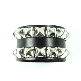 1 5/8" 2 Row Studded Black Leather Cuff