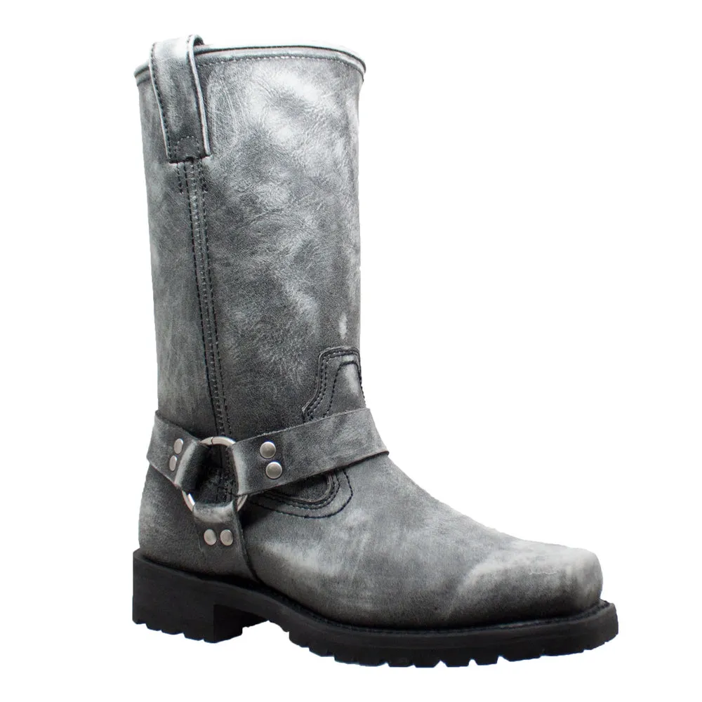 1442SBKM Men's Harness Zipper Boot Black Stone Wash Leather