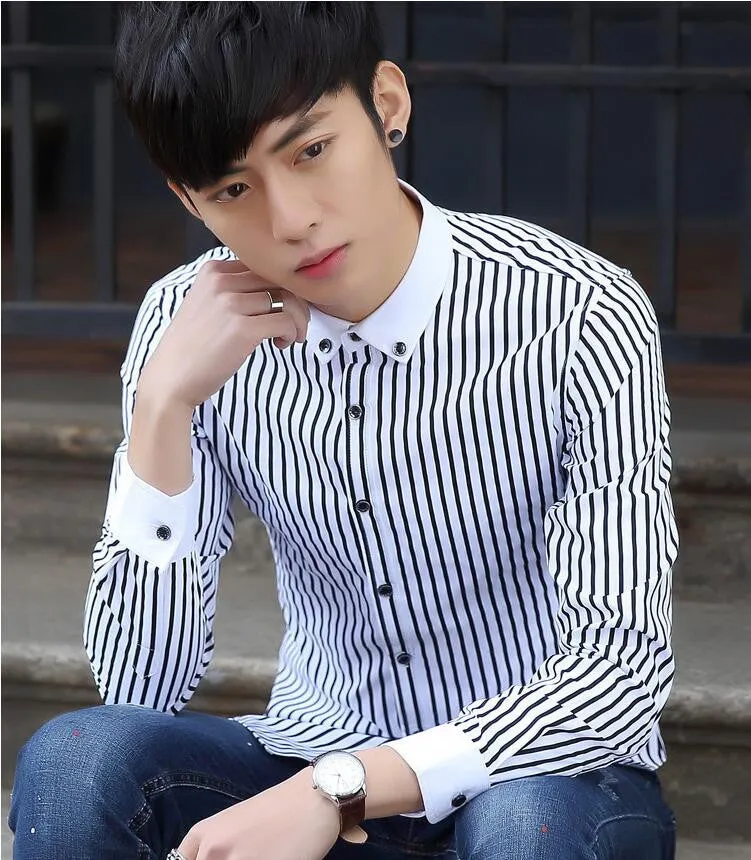 2017 Autumn Casual Men Shirts Business Metrosexual Striped Printed Male Mens Shirts .