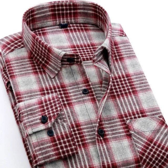 2017 Autumn Flannel Men Plaid Shirts Casual Shirts Formal Business Fashion Dress Warm Shirts Long Sleeve Male Shirt