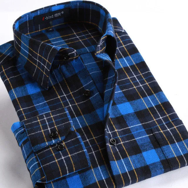 2017 Autumn Flannel Men Plaid Shirts Casual Shirts Formal Business Fashion Dress Warm Shirts Long Sleeve Male Shirt