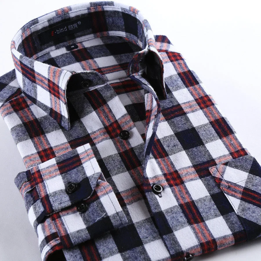 2017 Autumn Flannel Men Plaid Shirts Casual Shirts Formal Business Fashion Dress Warm Shirts Long Sleeve Male Shirt