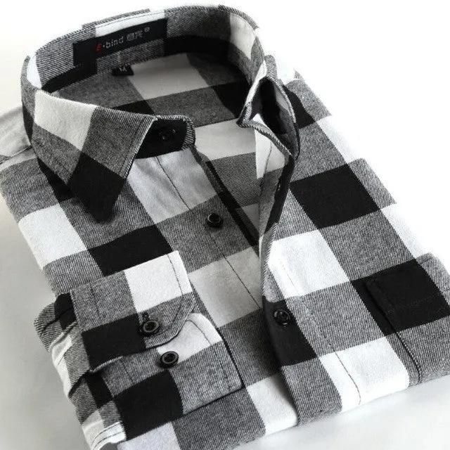 2017 Autumn Flannel Men Plaid Shirts Casual Shirts Formal Business Fashion Dress Warm Shirts Long Sleeve Male Shirt