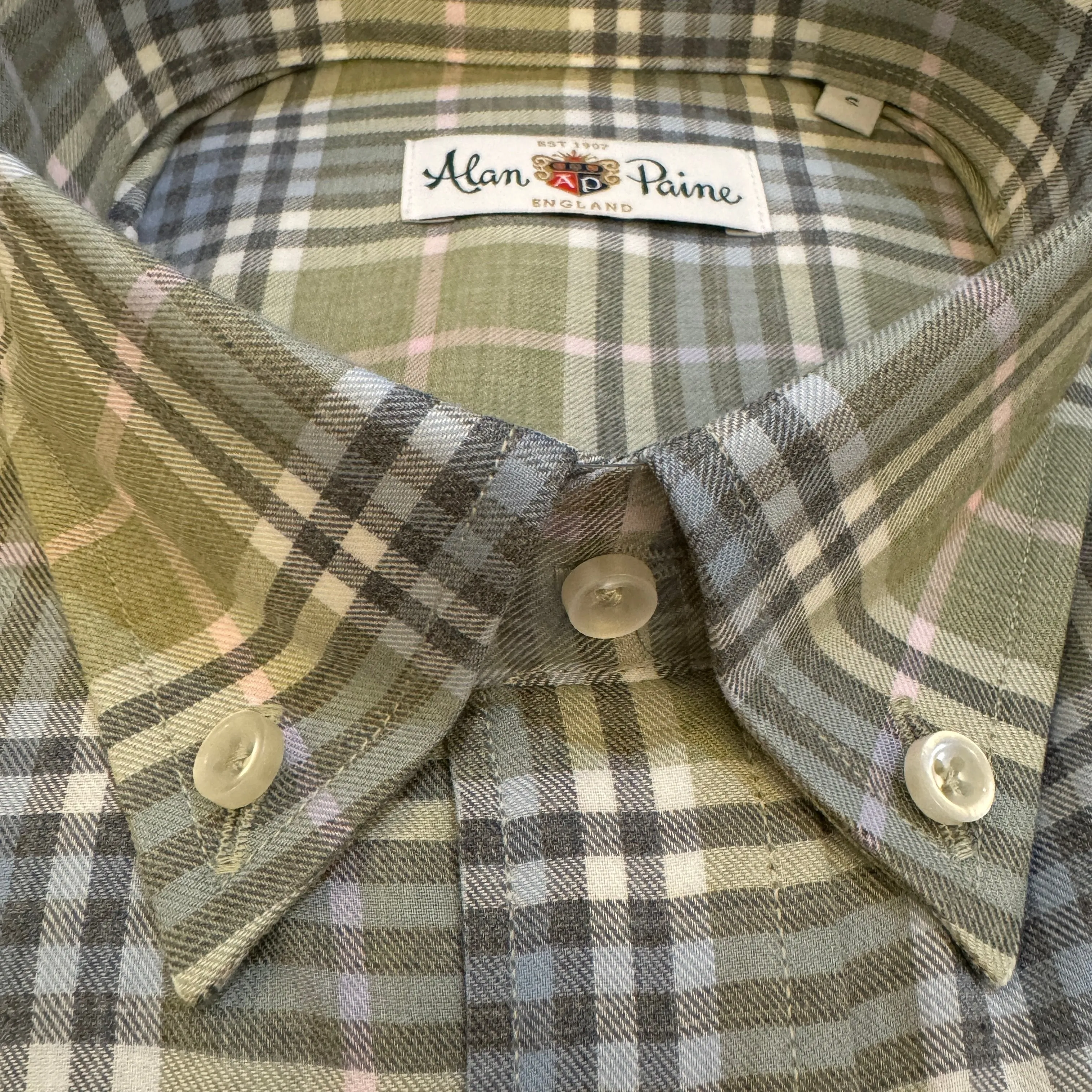 Alan Paine Cotton BD Shirt Olive Plaid