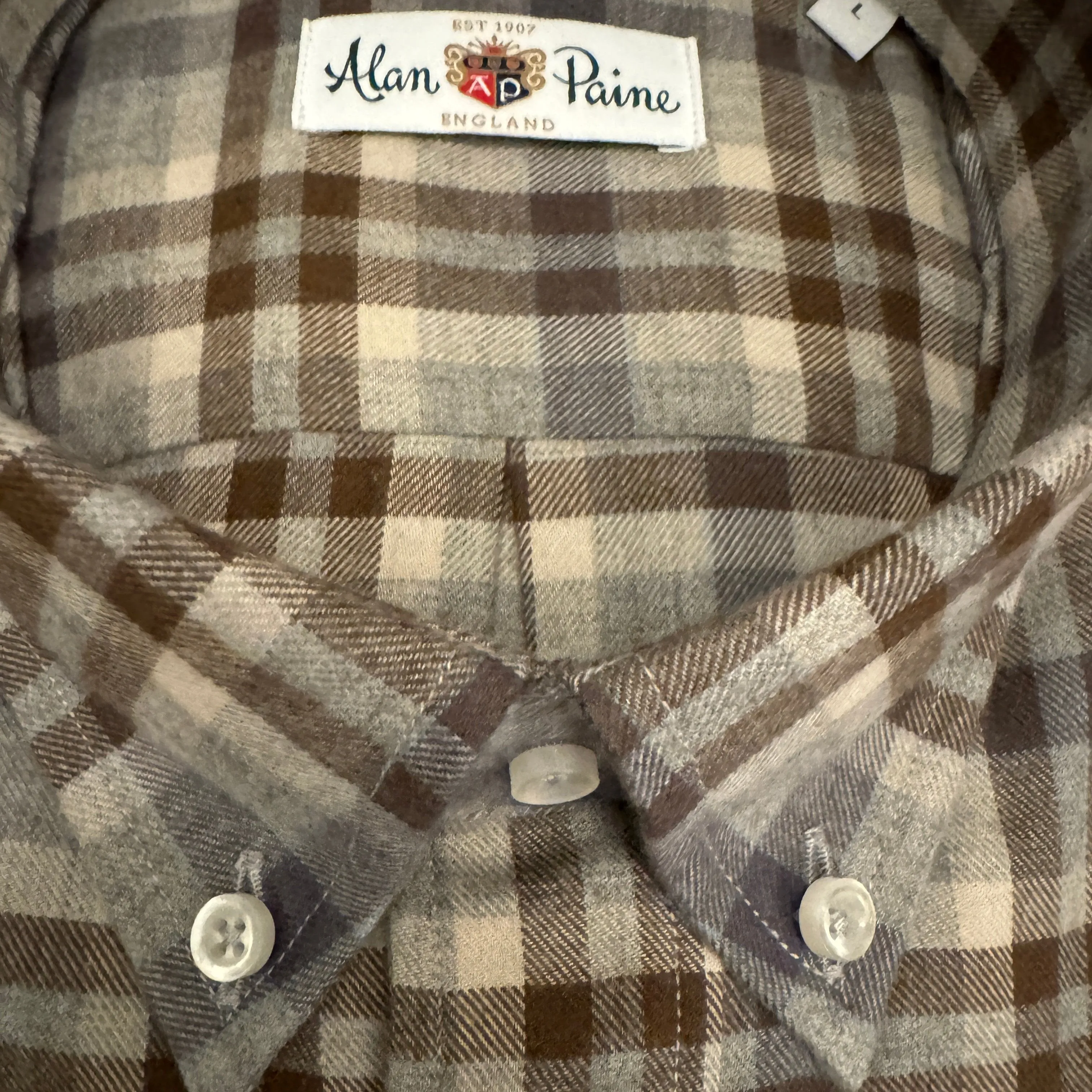 Alan Paine Cotton/Wool BD Shirt Brown Plaid