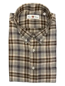 Alan Paine Cotton/Wool BD Shirt Brown Plaid