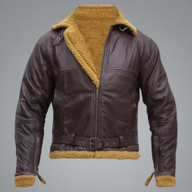 B3 Men Flying Aviator Winter Sheepskin Shearling Bomber Leather Jacket