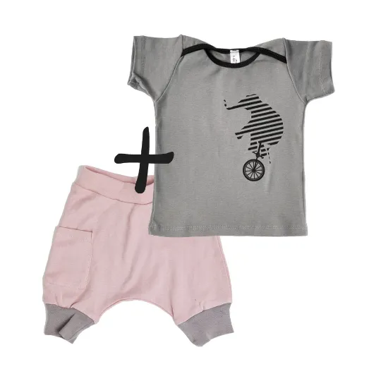 Baby Girl Set - Gray Shirt and Blush Pink shorts