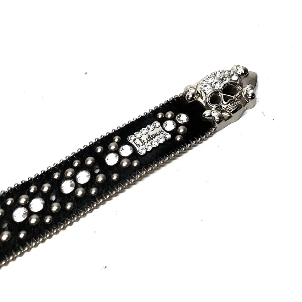 b.b. Simon Black Skull Studded Pony Hair Crystal Belt