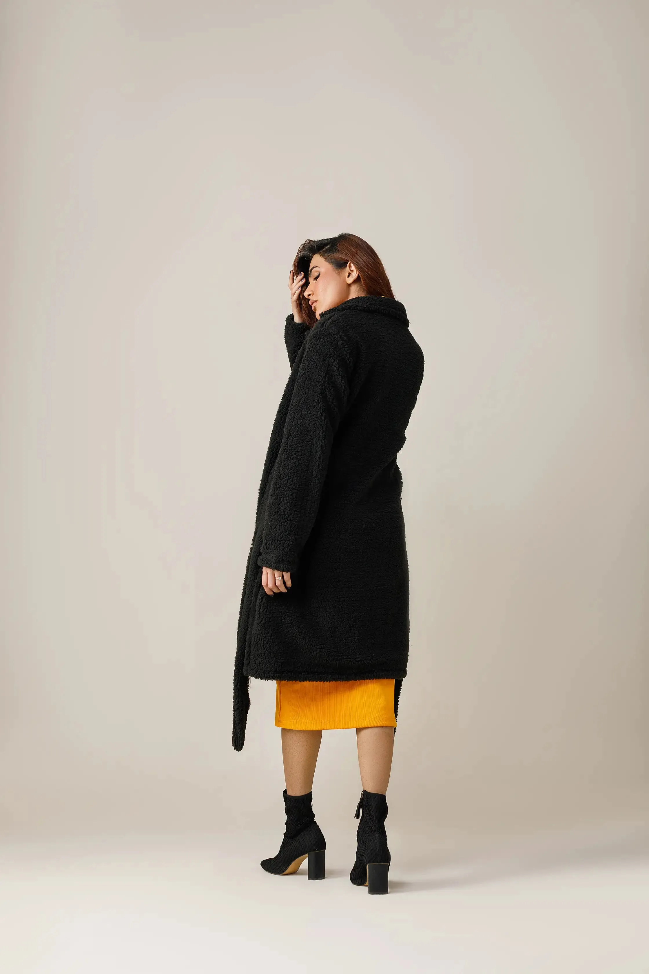 Black Furr Long Lapel Coat