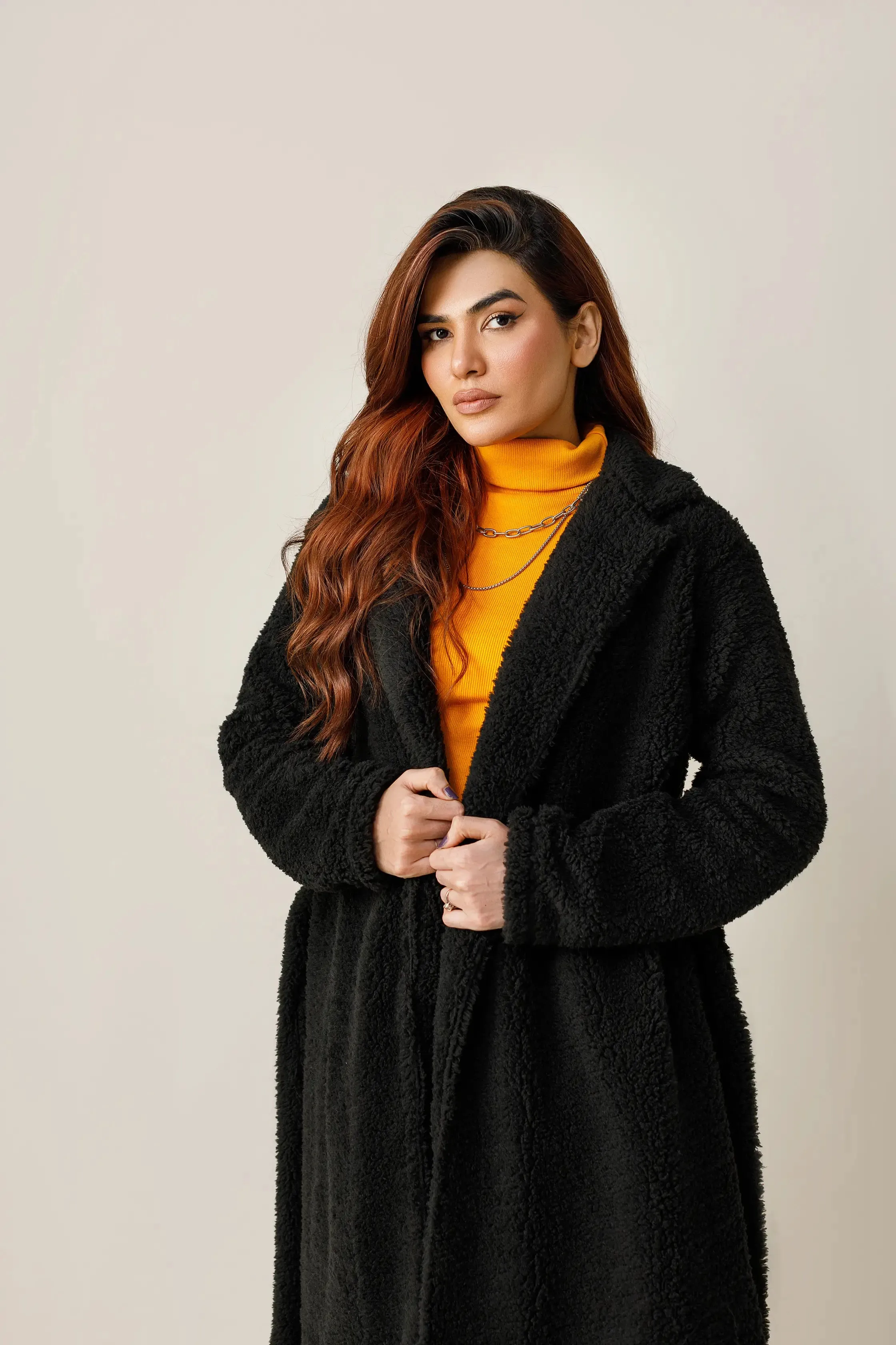 Black Furr Long Lapel Coat