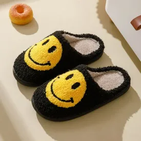 Black Smiley Face Winter Fleece Slipper Collection