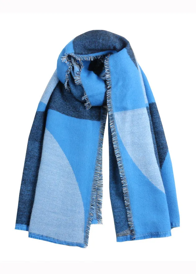 Boutique Blue Plaid Tasseled Autumn Winter Faux Cashmere Shawl ML2186