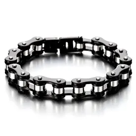 COOLSTEELANDBEYOND Ladies Mens Stainless Steel Motorcycle Bike Chain Bracelet with Buckle Clasp Polished