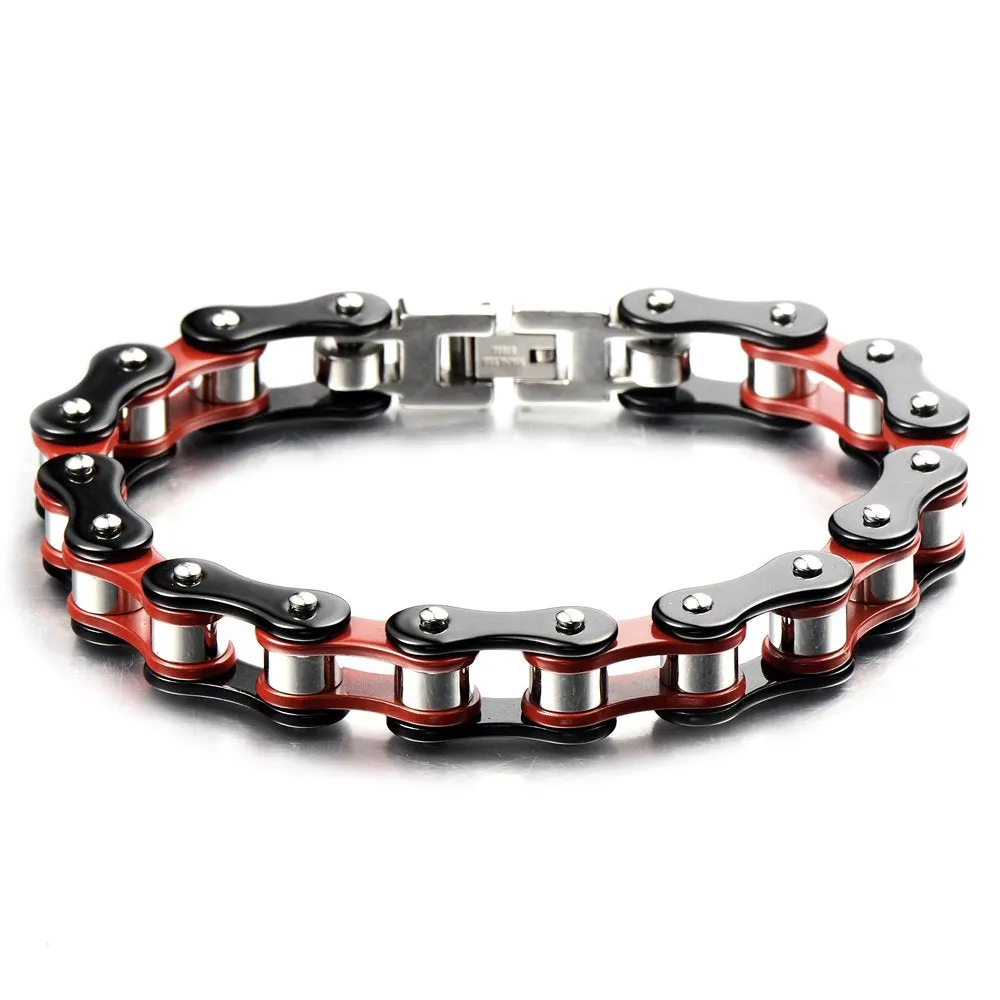 COOLSTEELANDBEYOND Ladies Mens Stainless Steel Motorcycle Bike Chain Bracelet with Buckle Clasp Polished