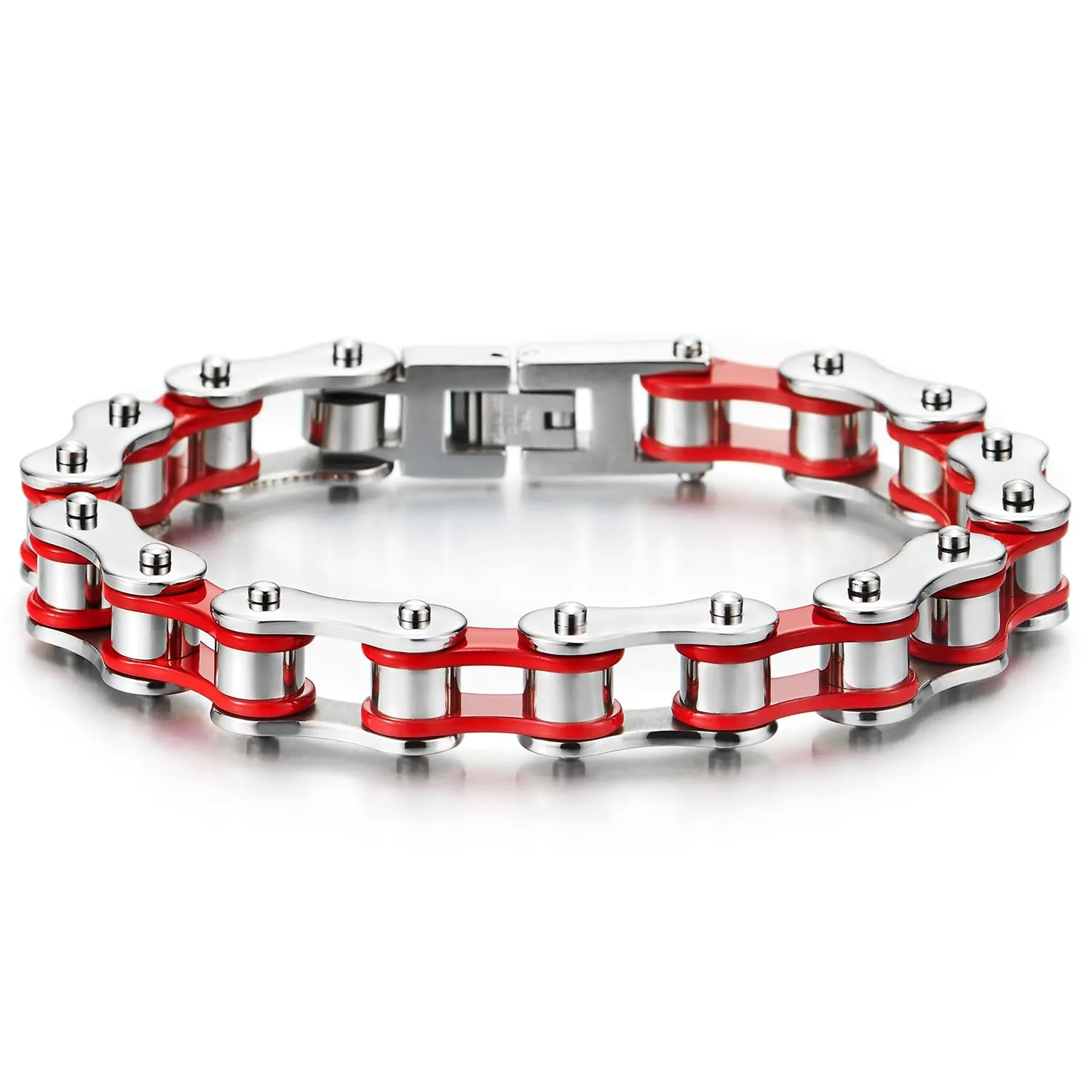 COOLSTEELANDBEYOND Ladies Mens Stainless Steel Motorcycle Bike Chain Bracelet with Buckle Clasp Polished