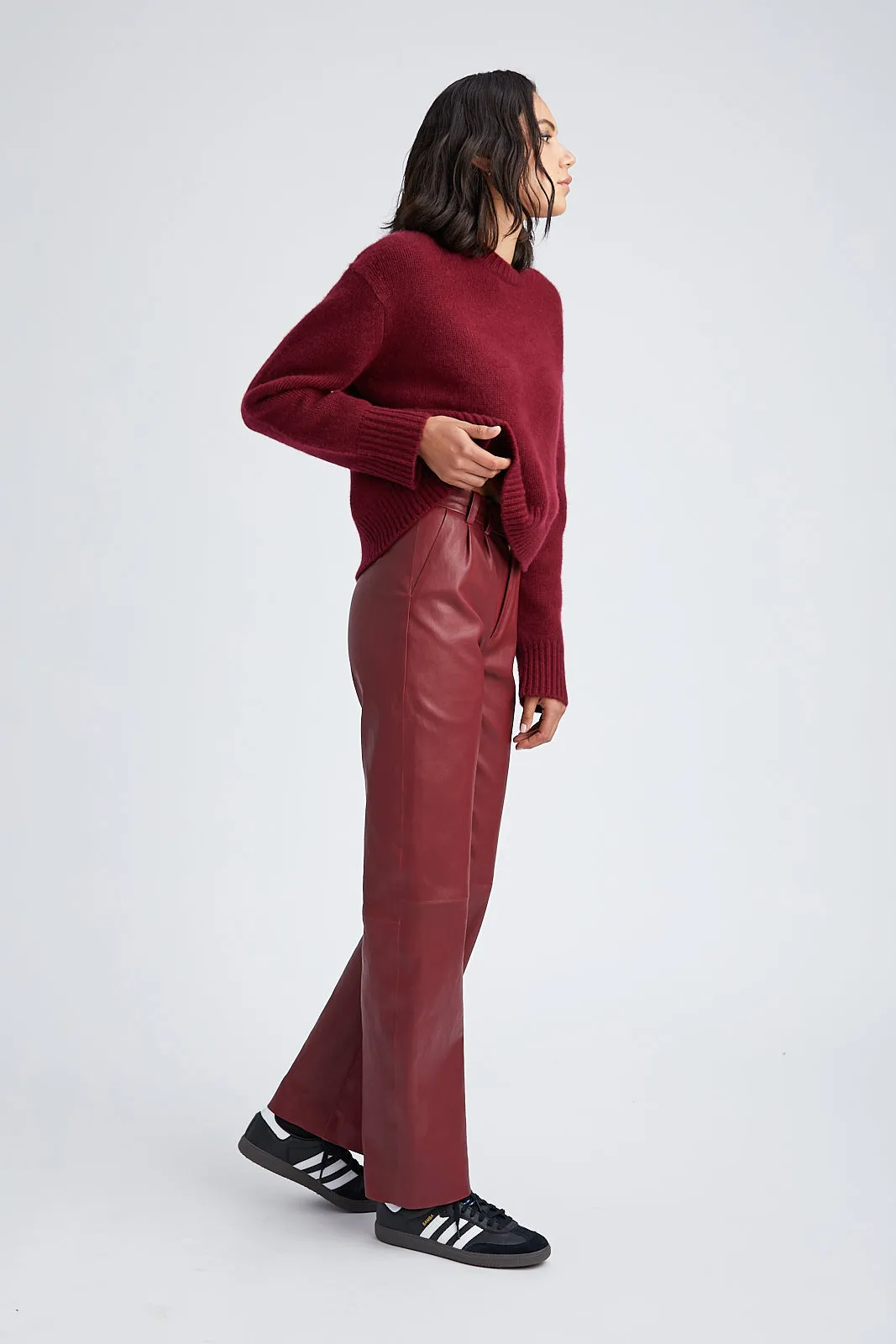 Crimson Leather Straight Leg Trousers