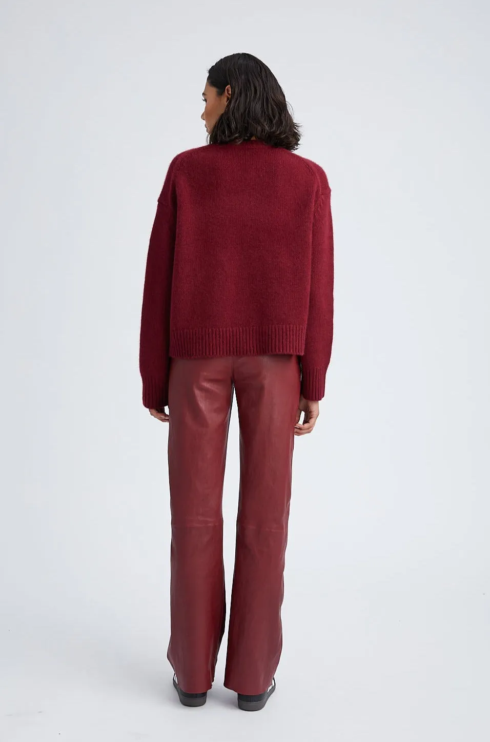 Crimson Leather Straight Leg Trousers