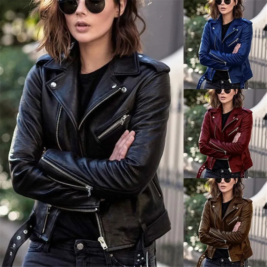 Funki Buys | Jackets | Women's Classic Faux Leather Zip Jacket