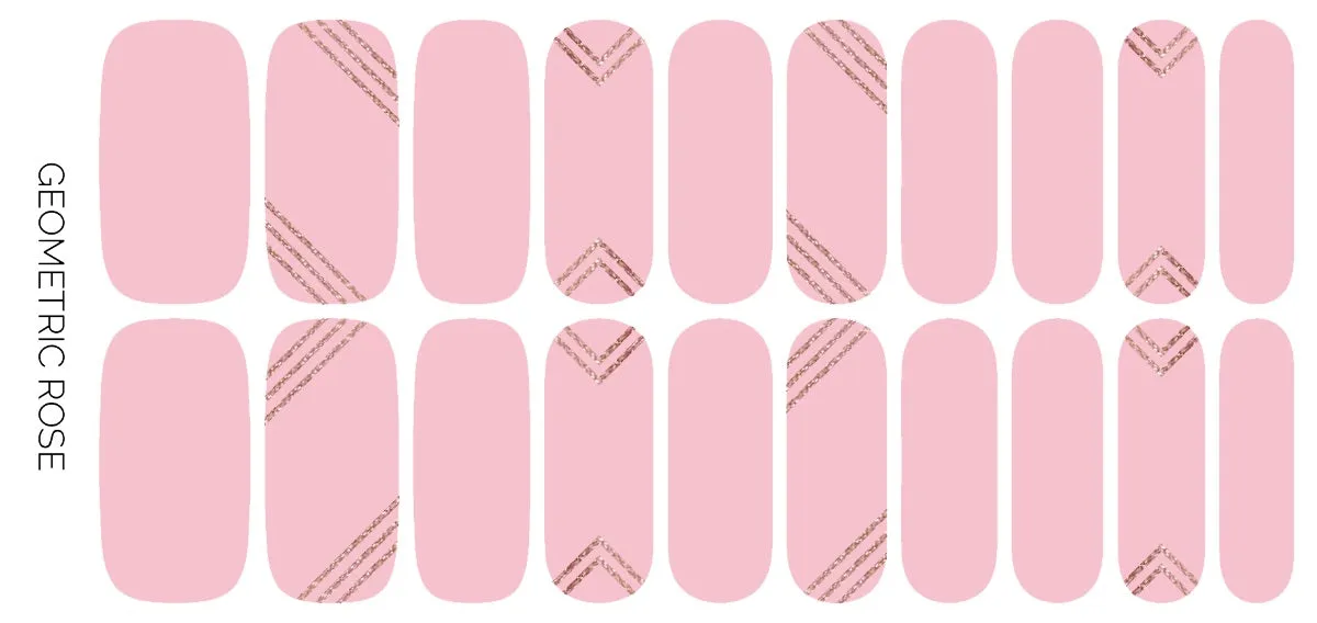 Ivy & Ash | Geometric Rose | Pink & Rose Gold Glitter Stripe Nail Wraps