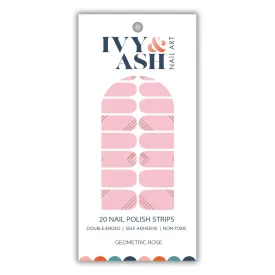 Ivy & Ash | Geometric Rose | Pink & Rose Gold Glitter Stripe Nail Wraps