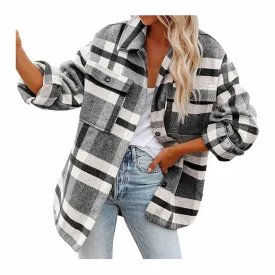 Jackets Fashion Plaid Lapel Jacket Coat Fall Button