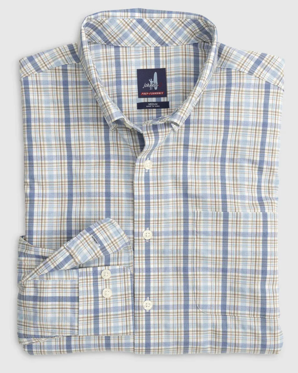 Johnnie-O Hackel Performance Button Up Shirt in Maliblu