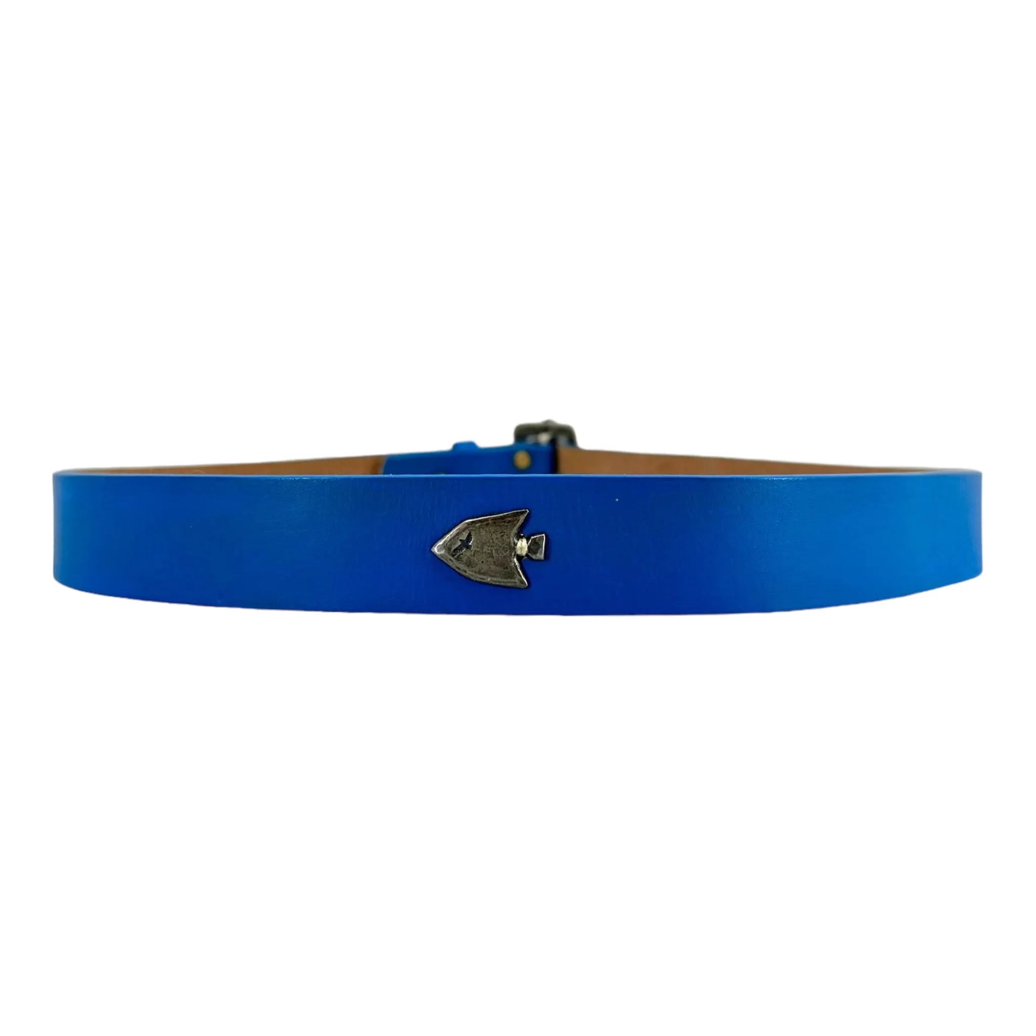 Kapital Oil Leather Studded Disco Buckle Belt Blue