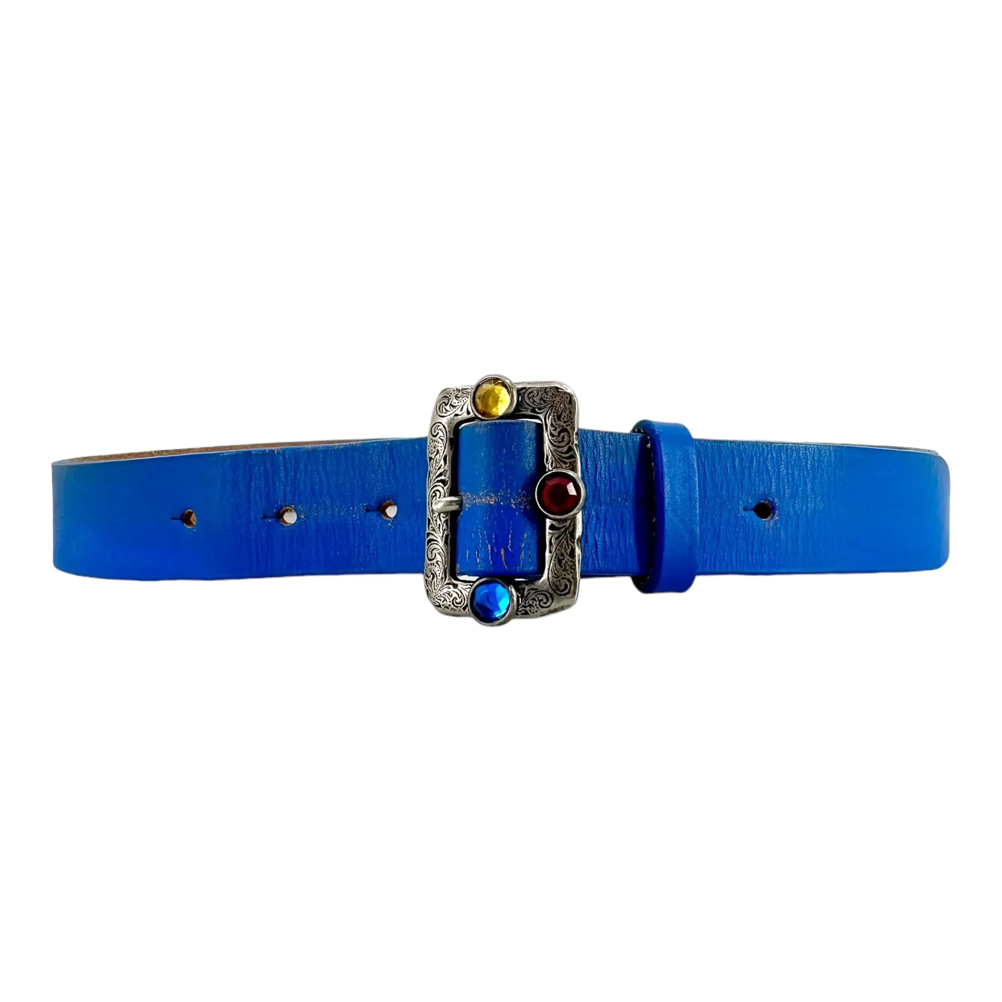 Kapital Oil Leather Studded Disco Buckle Belt Blue