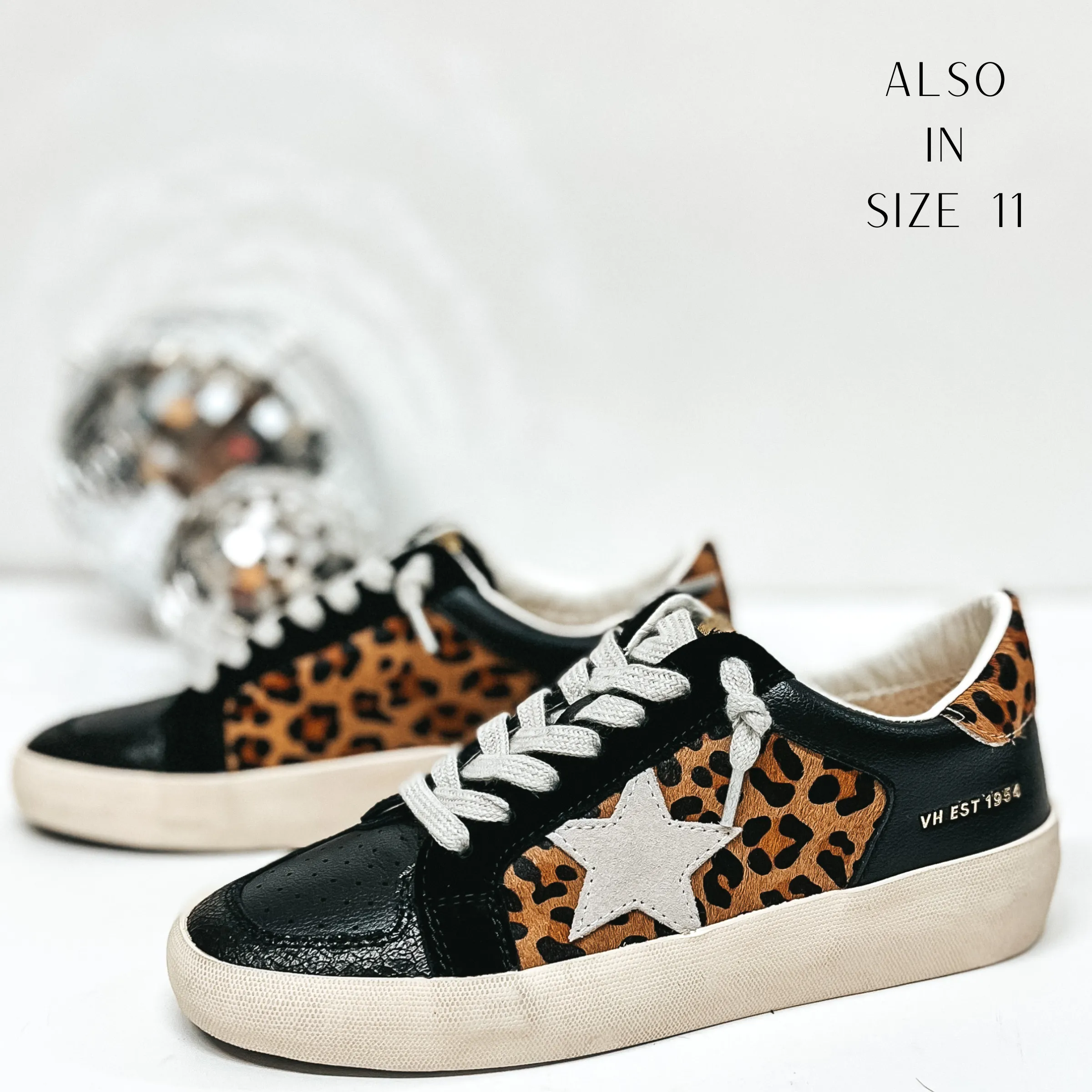 Last Chance Size 6 & 6.5 | Vintage Havana | Elodie Sneakers in Black and Leopard Print