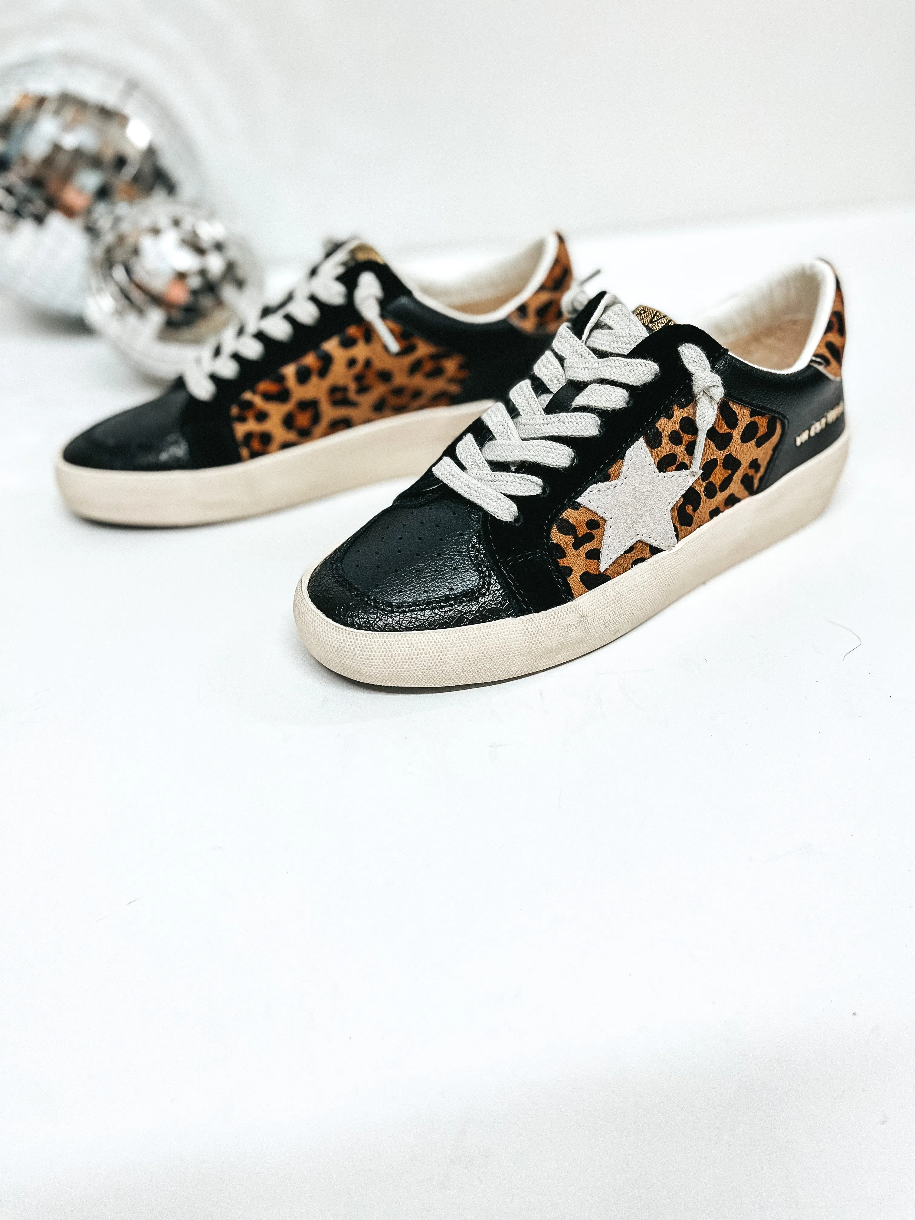 Last Chance Size 6 & 6.5 | Vintage Havana | Elodie Sneakers in Black and Leopard Print