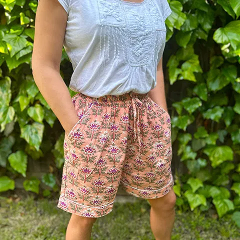 Maharaja Block Print Peach Shorts