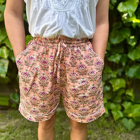 Maharaja Block Print Peach Shorts