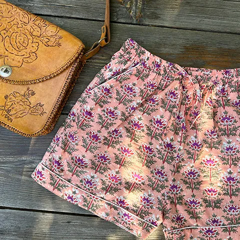 Maharaja Block Print Peach Shorts