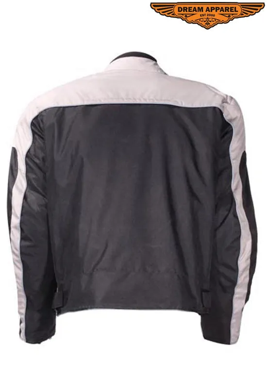 Mens Black and Silver Mesh and Nylon Motorcycle Jacket