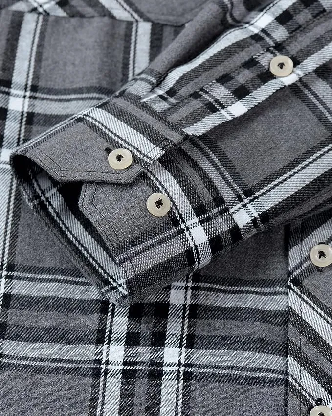 Men's Button Down Regular Fit Long Sleeve Plaid Flannel Casual Shirts Black/Grey/White