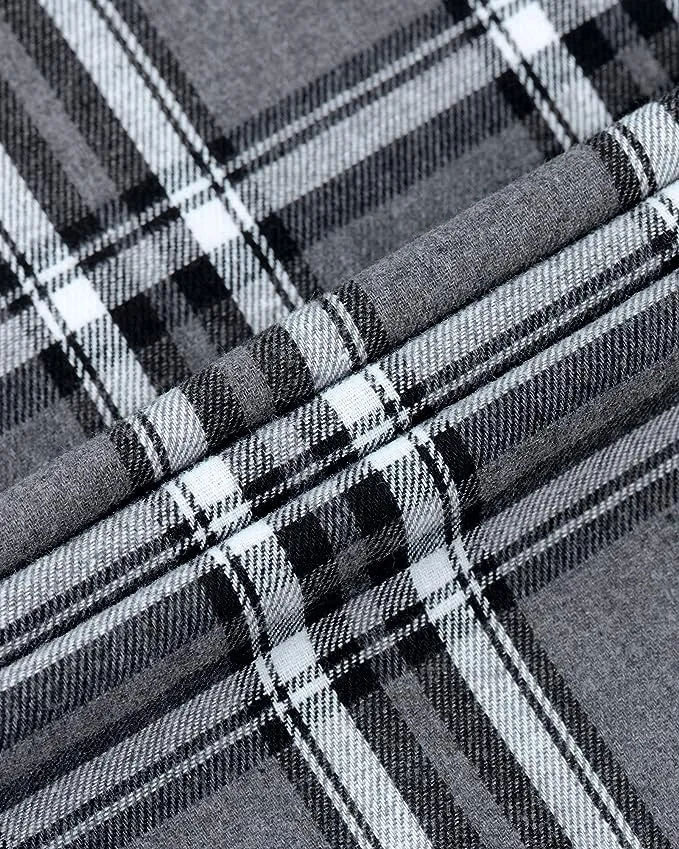 Men's Button Down Regular Fit Long Sleeve Plaid Flannel Casual Shirts Black/Grey/White