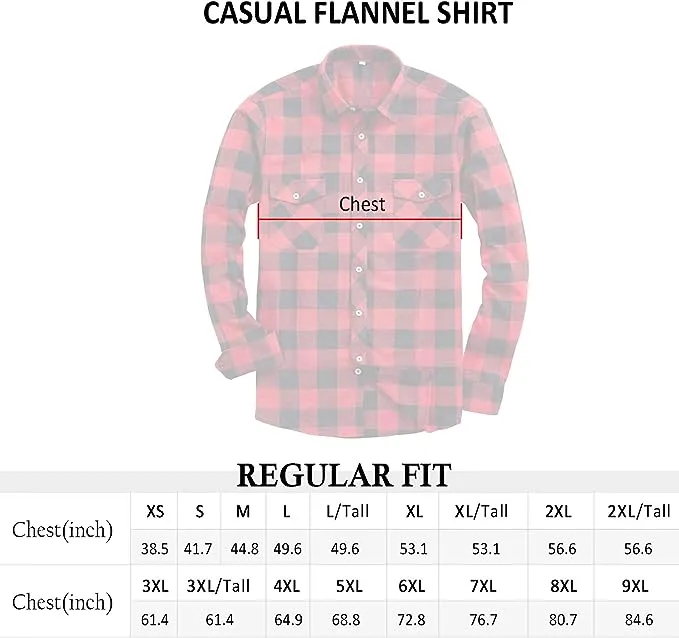 Men's Button Down Regular Fit Long Sleeve Plaid Flannel Casual Shirts Black/Red