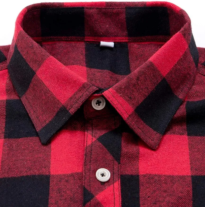 Men's Button Down Regular Fit Long Sleeve Plaid Flannel Casual Shirts Black/Red