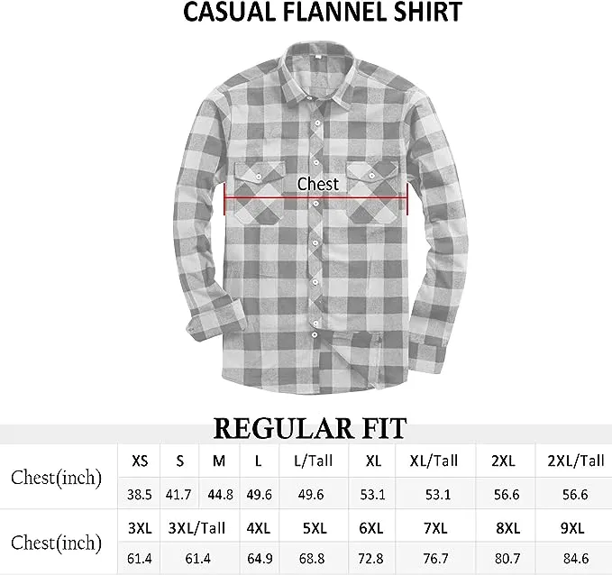 Men's Button Down Regular Fit Long Sleeve Plaid Flannel Casual Shirts Black/White