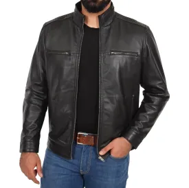 Mens Genuine Leather Biker Jacket Fitted Felix Black