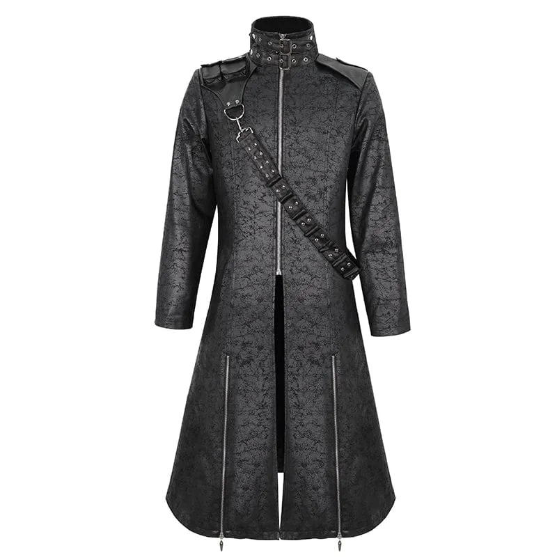 Men's Gothic Stand Collar Split Coat with Strap