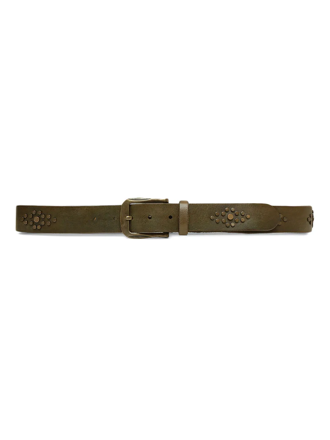 Mens Olive Studded Leather Belt By Art N Vintage