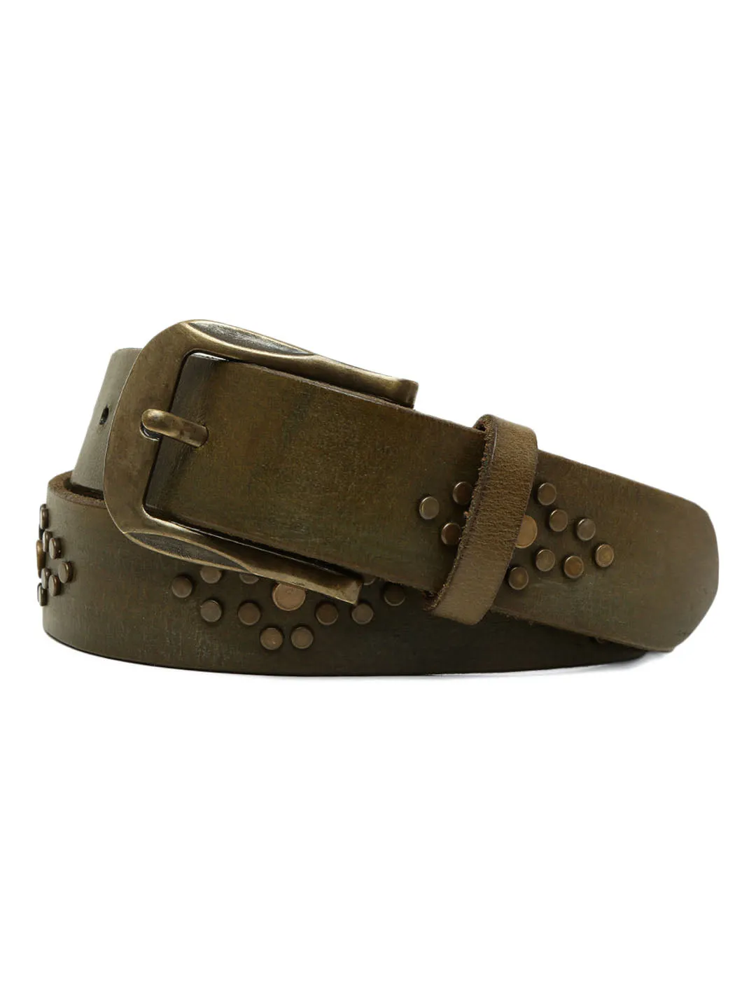 Mens Olive Studded Leather Belt By Art N Vintage