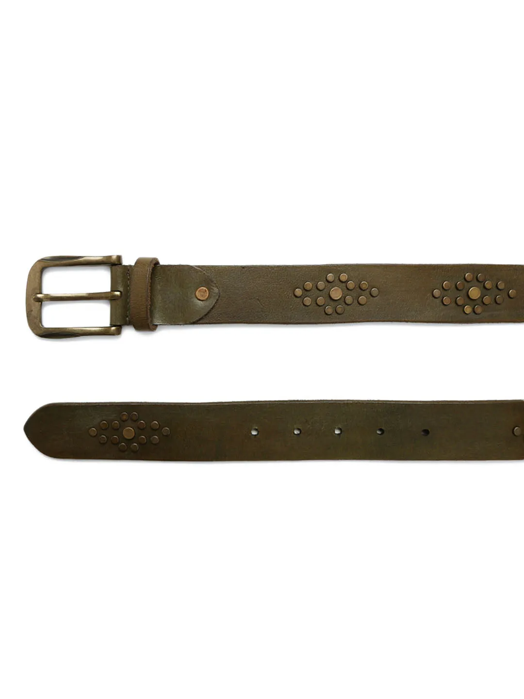 Mens Olive Studded Leather Belt By Art N Vintage