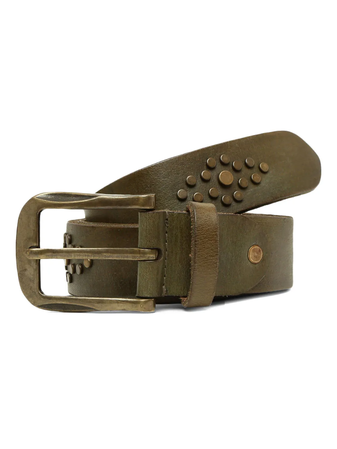 Mens Olive Studded Leather Belt By Art N Vintage