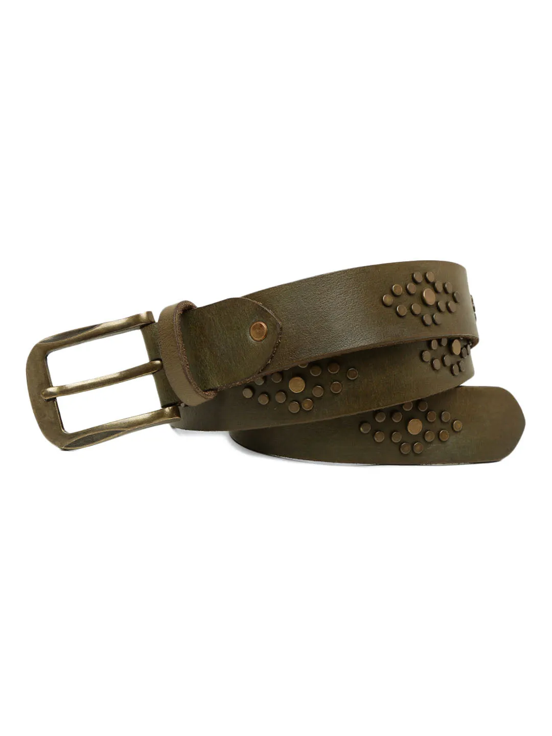 Mens Olive Studded Leather Belt By Art N Vintage