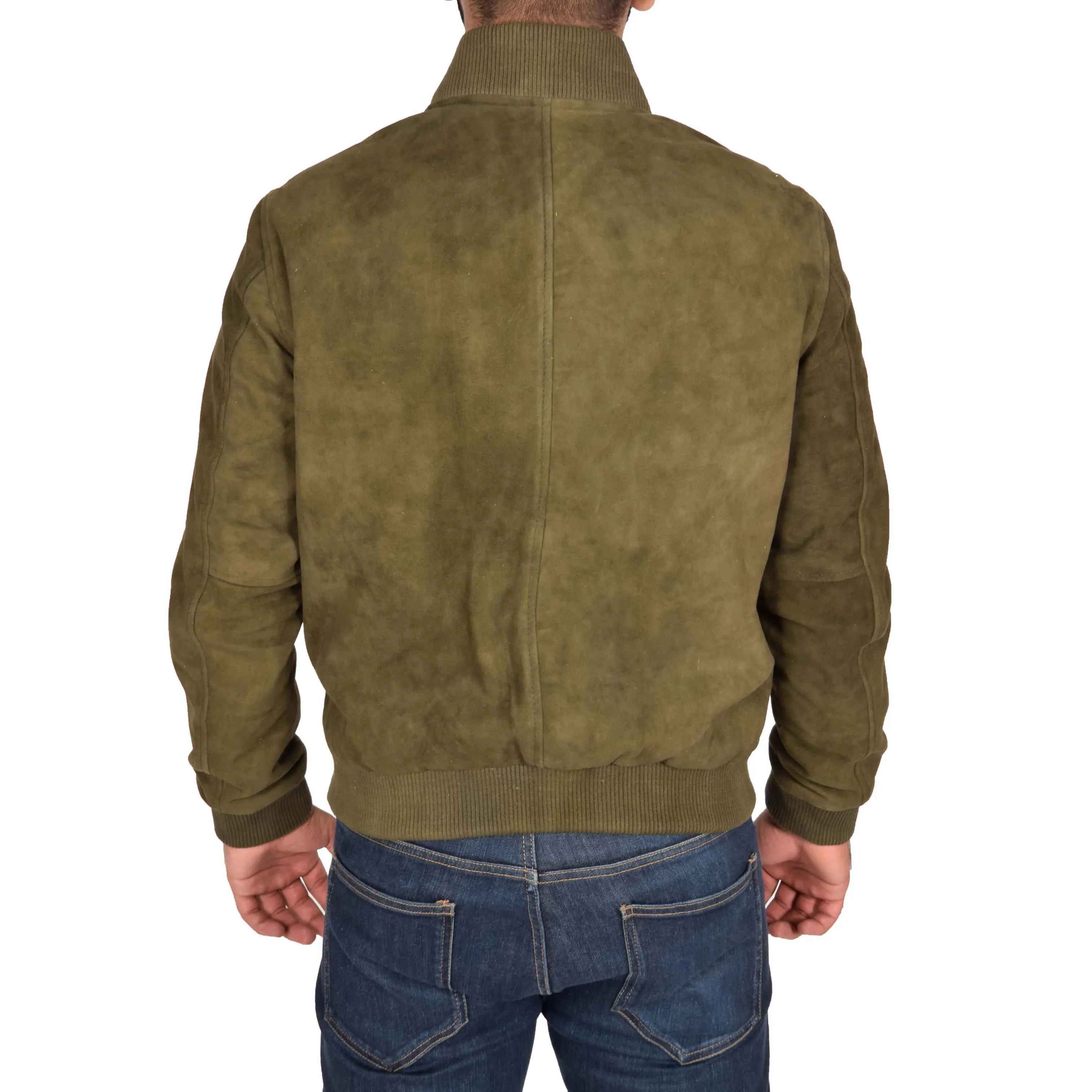 Mens Soft Goat Suede Bomber Varsity Baseball Jacket Blur Green