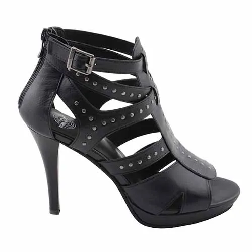 Milwaukee Leather MBL9452 Women's Black Stiletto Heeled Fashion Casual Sandals w/ Studded Ankle Straps