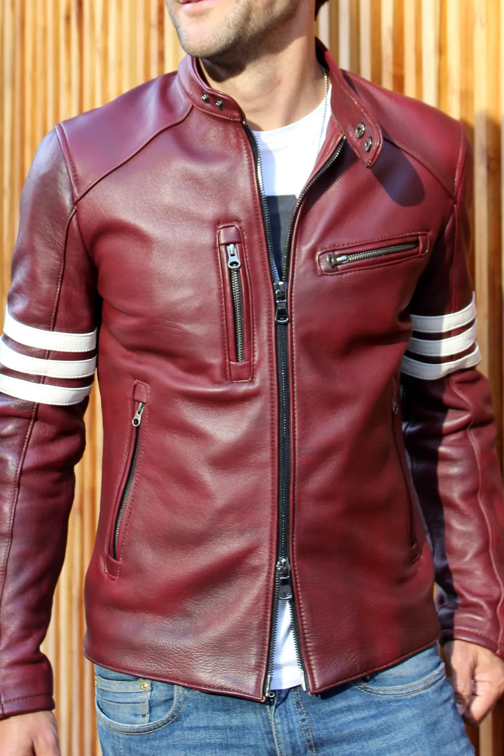 MUSTANG EX Leather Jacket - Special Edition - Mahogany - Stripes